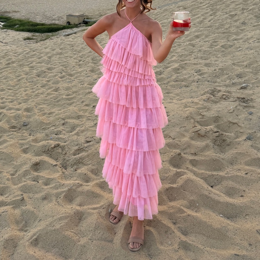 Pink ruffle tiered dress